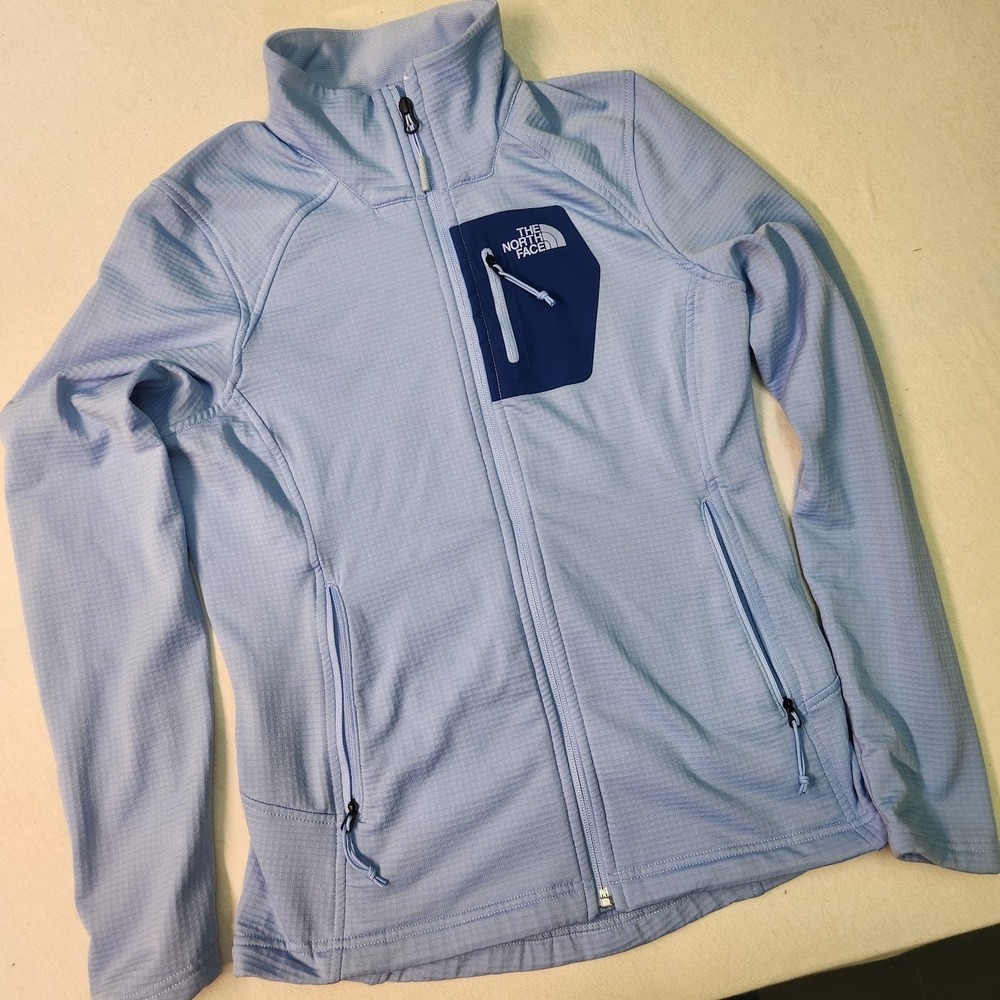 The North Face Womens Jacket Size S Small Full Zip Fleece Light Blue Stretch